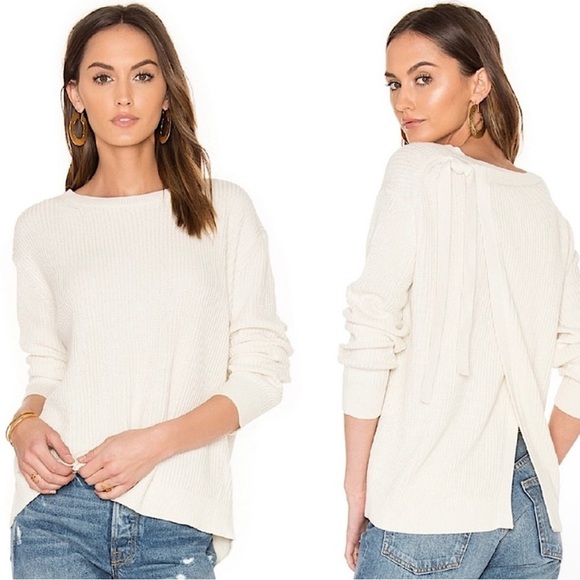 VINCE Cashmere Blend Long Sleeve Slit Back Sweater | Cream Ribbed Knit Small‎ - Picture 8 of 8